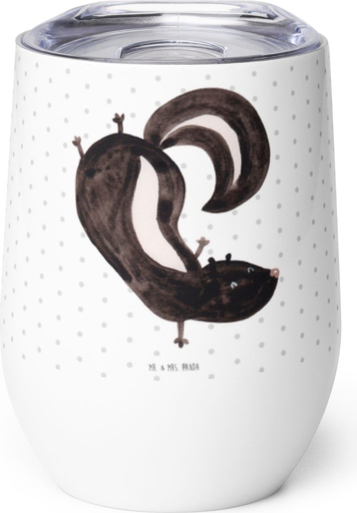 Mr. & Mrs. Panda Thermo Becher Stinktier Handstand - Weiß - Geschenk, Raubtier, Spielplatz, kaffee tasse, Edelstahlbecher, Skunk, thermosbecher, g...