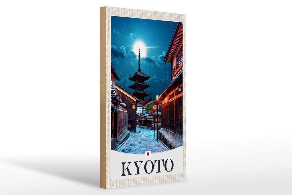 Holzschild Reise 20x30cm Kyoto Japan Innenstadt Abend