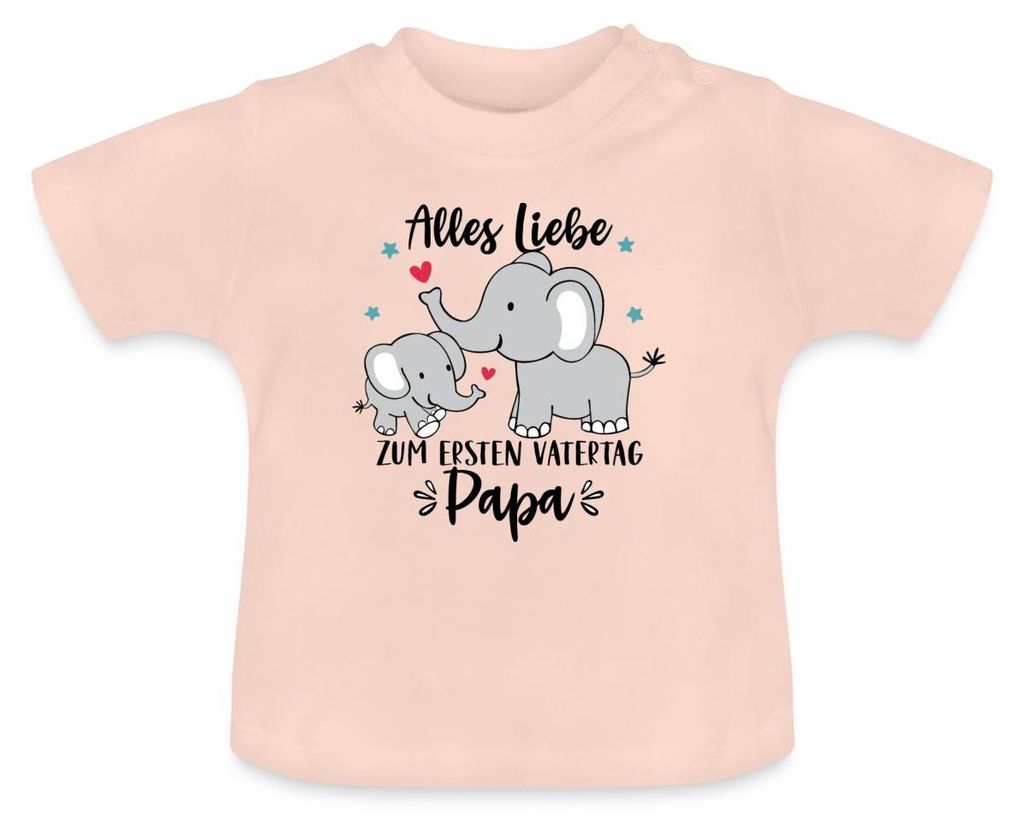 Spreadshirt Alles Liebe Zum Ersten Vatertag Elefanten Baby Bio-T-Shirt mit Rundhals, 12-18 Monate, Kristallrosa