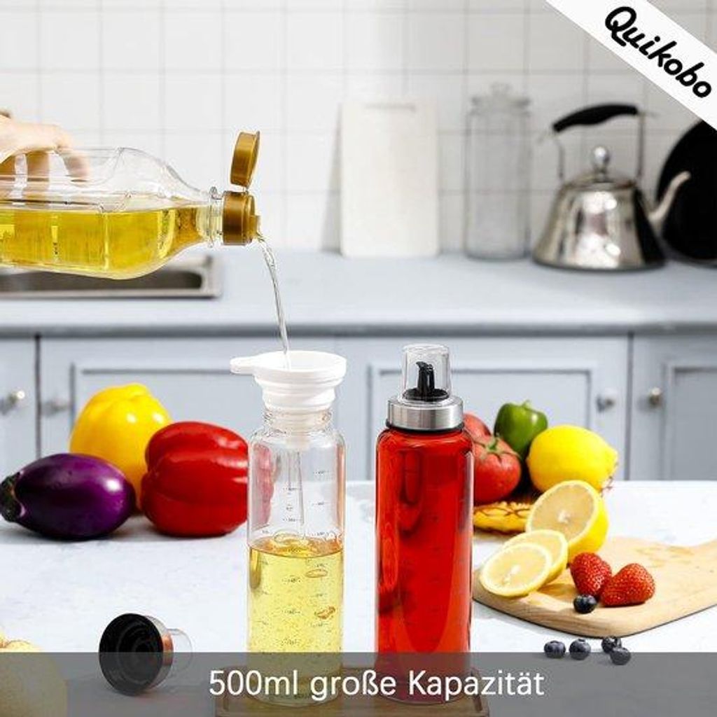 Oliefles 500 ml 2-pack, glas, ultradun, grote capaciteit, schenktuit, liniaal schaal