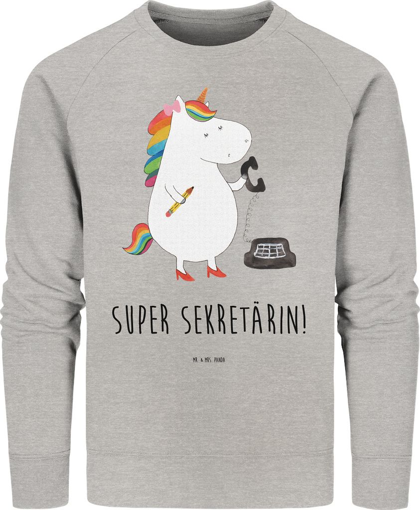 Mr. & Mrs. Panda Bio Sweatshirt Einhorn Sekretärin Größe XL - Heather Grey - Geschenk, Unicorn, Pullover, Einhörner, Sweater, Büro, Nachhaltig...