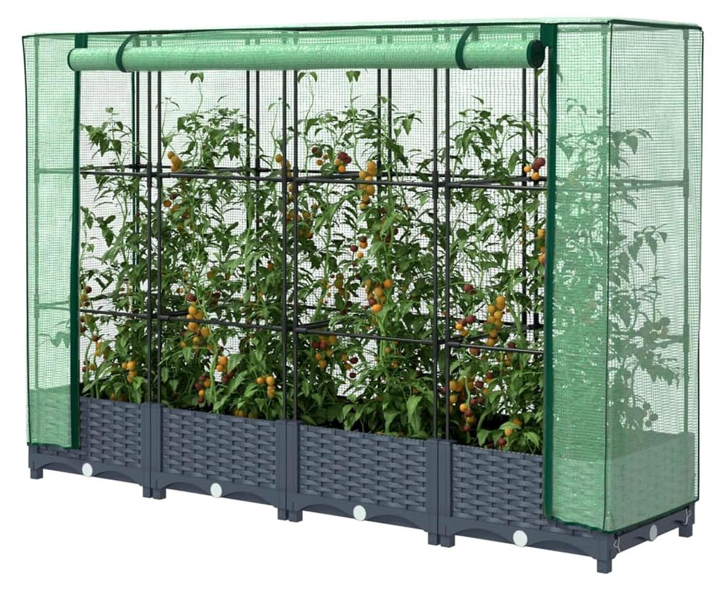 Hochbeet mit Gewächshaus-Aufsatz Pflanzkasten Gemüsebeet Blumenbeet Blumenkasten Gartenbeet Pflanzbeet Frühbeet für Balkon Garten Terrasse Ratt...