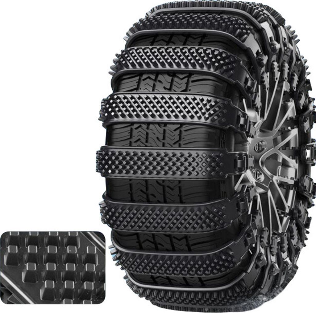 A close-up, studio shot of a tire with a unique tread pattern, against a white background.