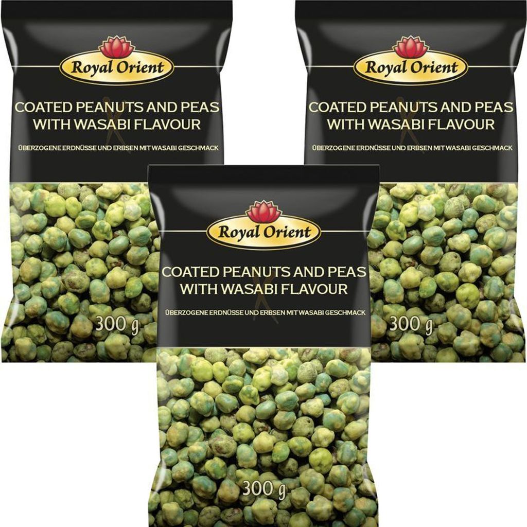 3er Pack HOT WASABI FLAVOUR MIX | 3x 300g | Royal Orient Erbsen-Erdnuss-Snack