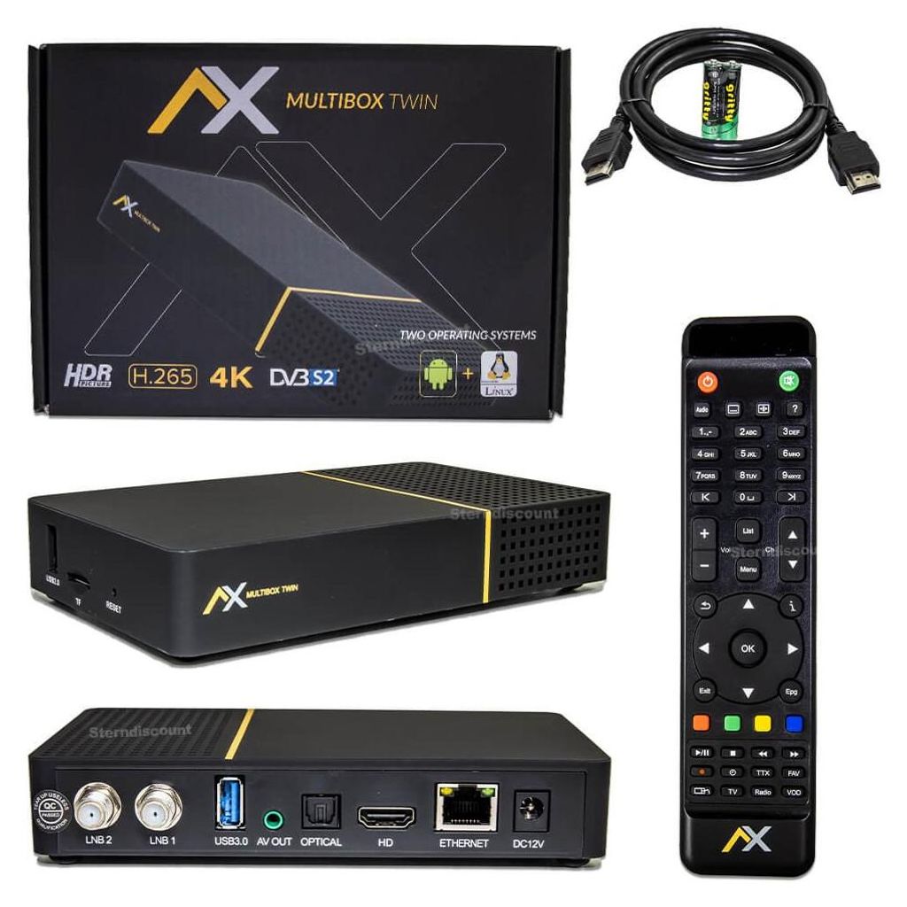 AX Multibox Dual Twin SAT 2x DVB-S2X UHD 4K E2 Receiver HD Produktbild 