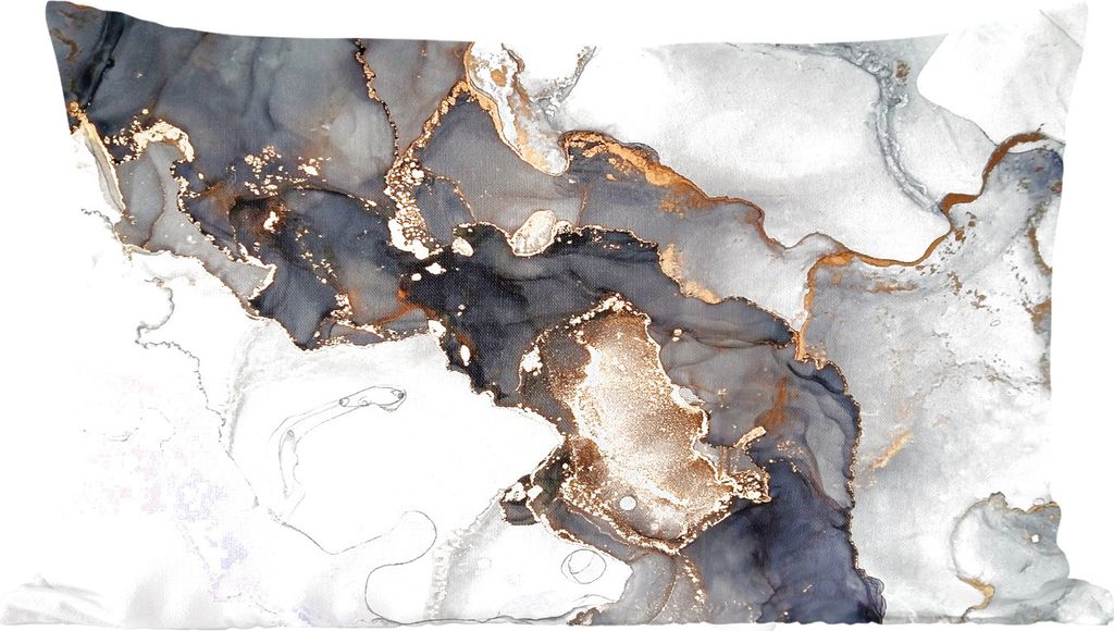 MuchoWow Zierkissen Sofakissen Wohnzimmer Dekokissen 60x40 cm Marmor - Schwarz - Weiß - Gold - Luxus - Abstrakt - Kopfkissen - Polster mit Foto