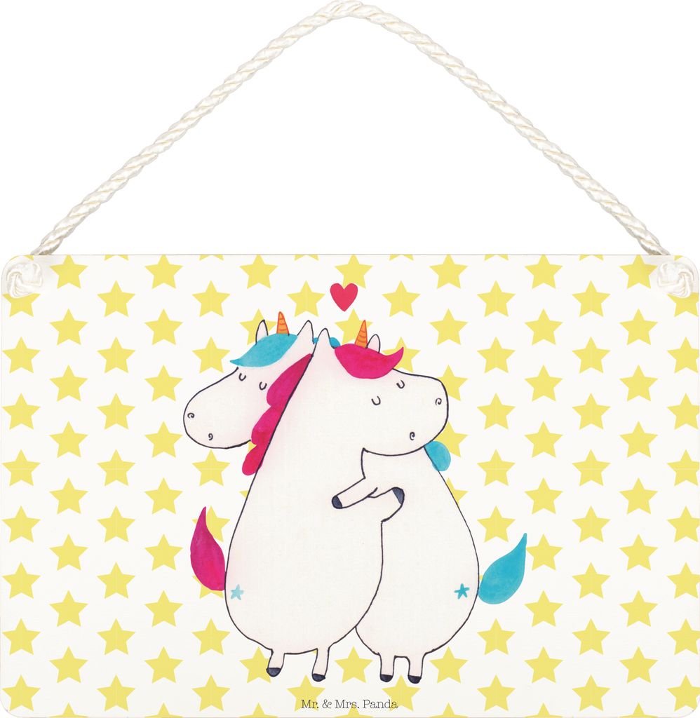 Mr. & Mrs. Panda Schild Einhorn Mitteilung DIN A5 - Weiß - Geschenk, Unicorn, Türschild, Einhörner, Liebe, sprüche, kleine aufmerksamkeit, holz...