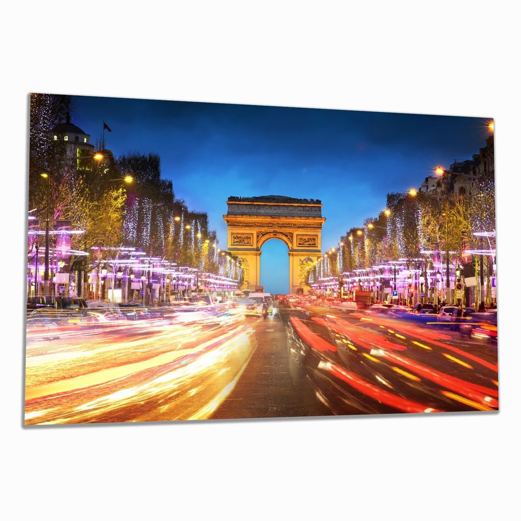 Wallario Herdabdeckplatte aus Glas, Größe 80 x 52 cm 1-teilig, Motiv Arc de triomphe in Paris bei Nacht