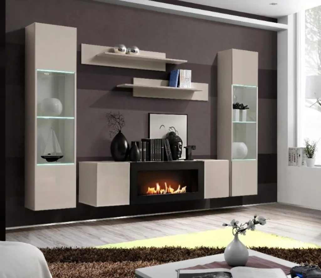 Vitrine suspendue FREYA cachemire avec éclairage LED design chic
