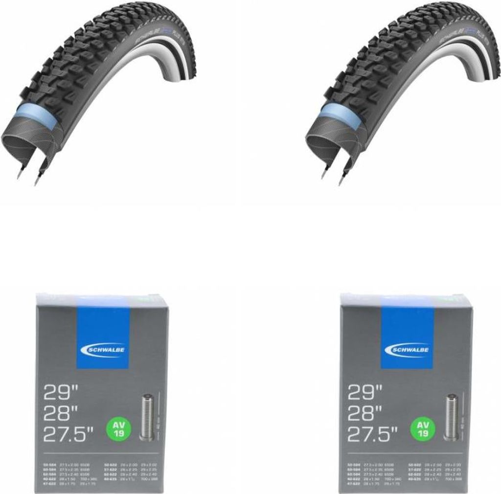 2x Schwalbe Drahtreifen MARATHON PLUS MTB 29x2.10 54-622 + 2x Schlauch AV19 2...