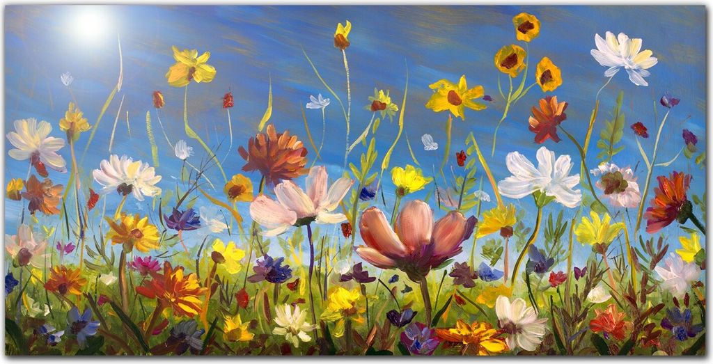 Coloray Bild aus Leinwand 120x60 Leinwand Dekoration - Malerei Blumen Wiese
