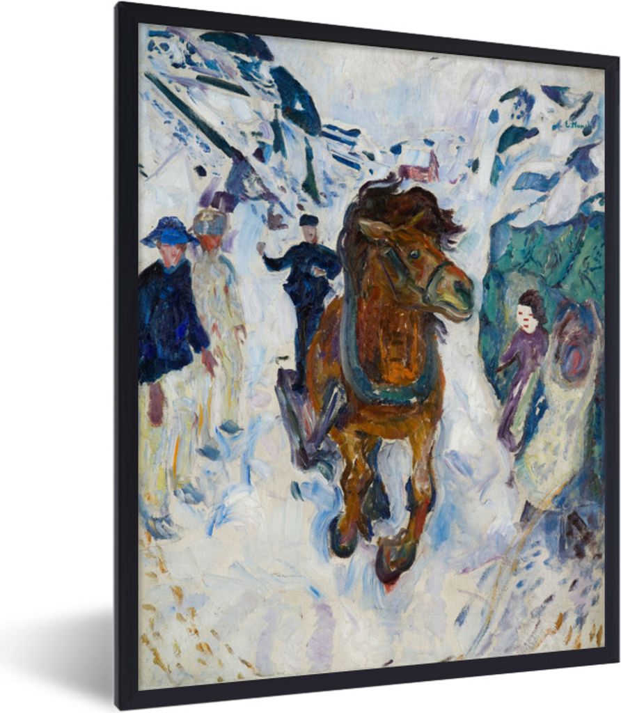 MuchoWow MuchoWow Gerahmtes Poster Galoppierendes Pferd - Edvard Munch 60x80 cm - Poster mit zchwarzem Bilderrahmen - Premium - Wanddeko Wohnzi...