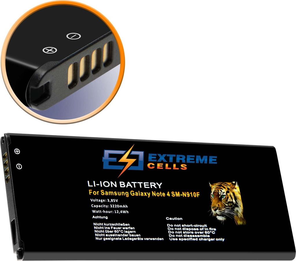 Extremecells Akku passend für Samsung Galaxy Note 4 SM-N910F wie EB-BN910B Batterie