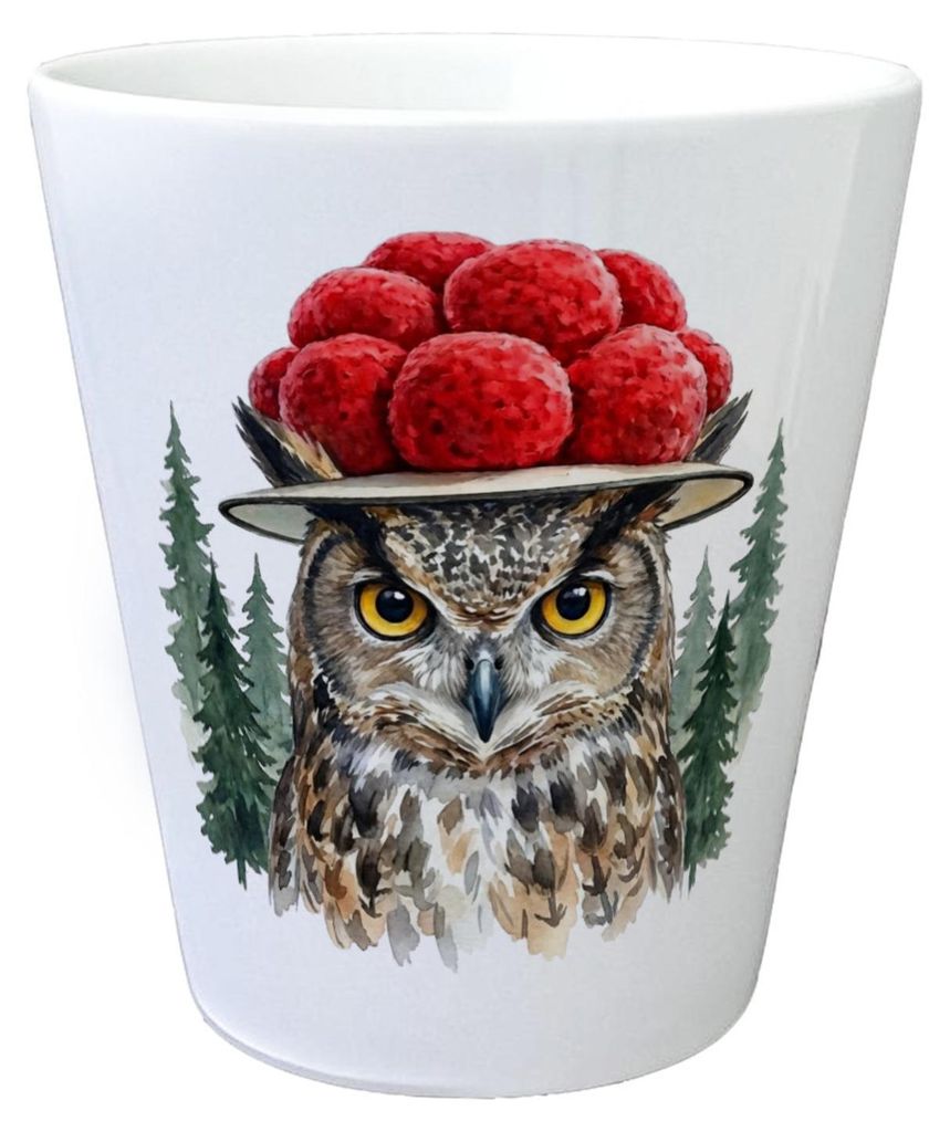Uhu mit Bollenhut Blumentopf Schwarzwald Motiv