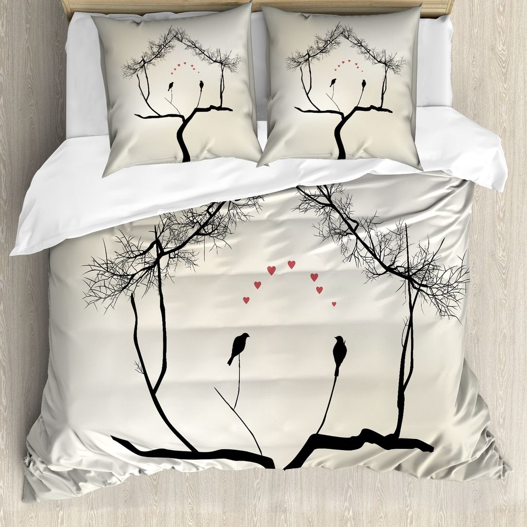 ABAKUHAUS Baumhaus Bettbezug Set für Einzelbetten, Love Birds AST, Milbensicher Allergiker geeignet mit Kissenbezug, 155 cm x 220 cm - 80 x 80 cm,...