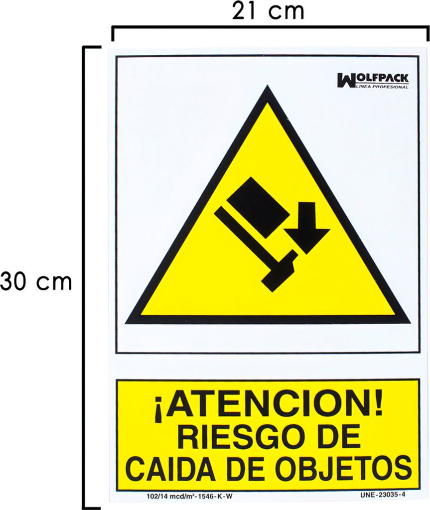 Hinweisschild Gefahr durch herunterfallende Gegenstände 30x21 cm.