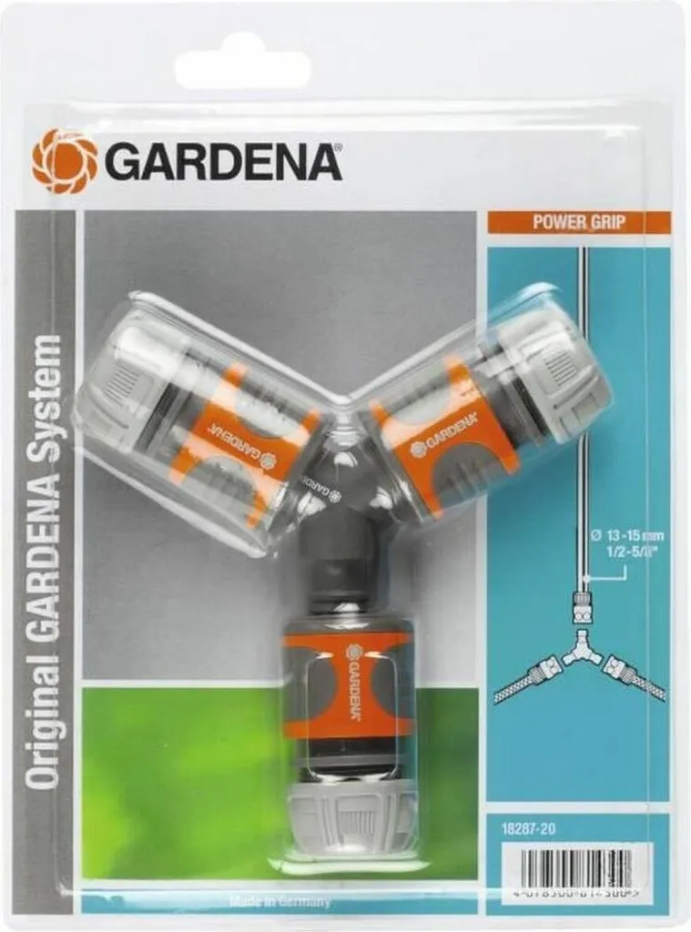 Raccord triple Gardena 18287-20 pour tuyaux d'arrosage 15 mm et 1/2''