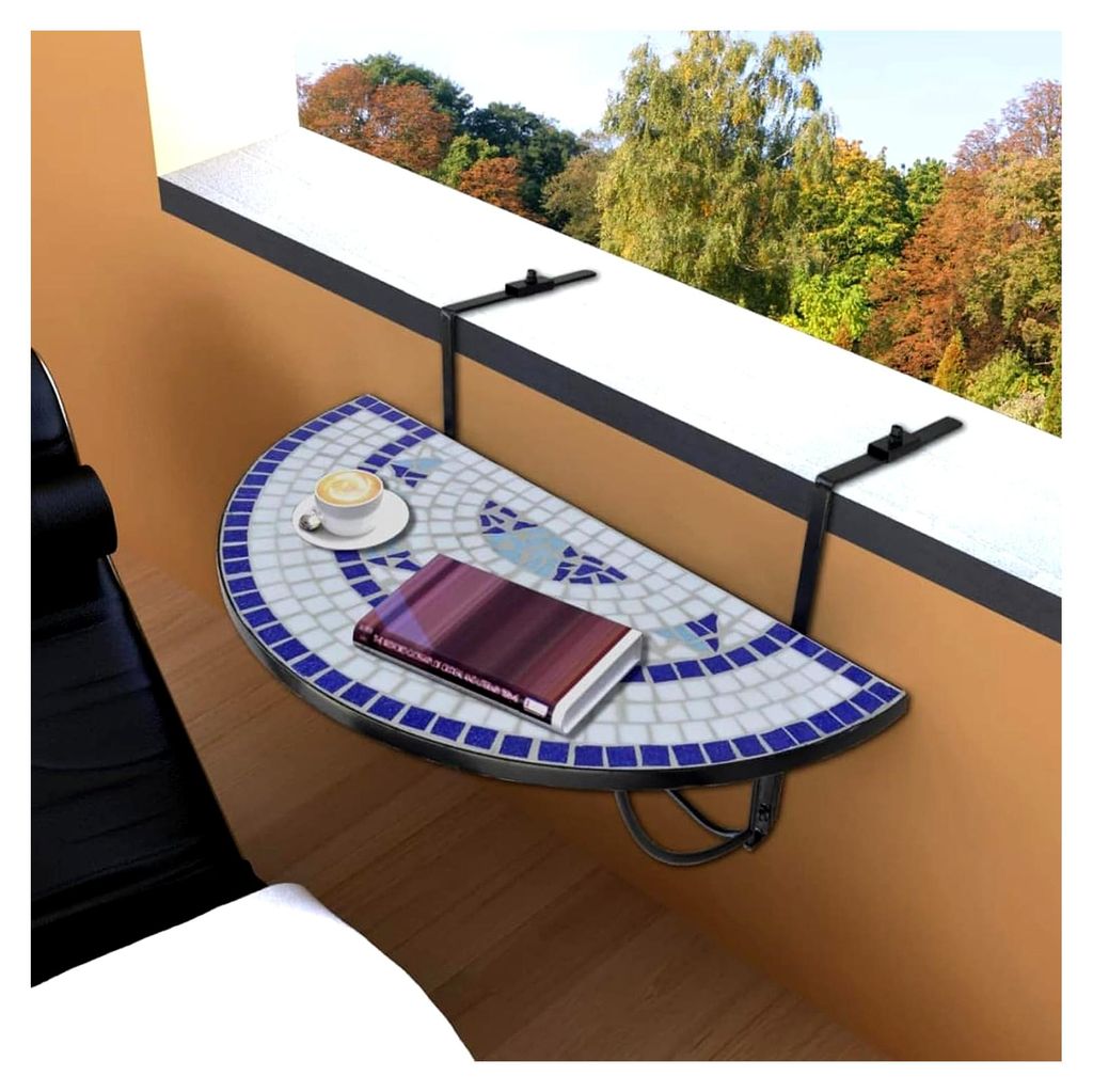 Balkonhängetisch mit Mosaikdesign in Blau und Weiß