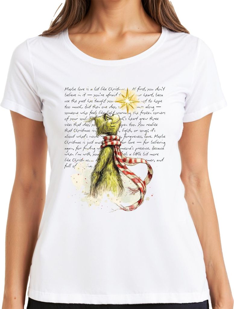Maybe love is a lot like Christmas Grinch Weihnachten lustig Damen T-Shirt, Weiß, 3XL