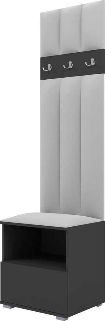Garderoben-Set Nela IV LUX, gepolsterte Garderobe 50 cm mit Sitzbank, Wandpaneelen und Stauraum (Farbe: Graphit + Trinity 32)