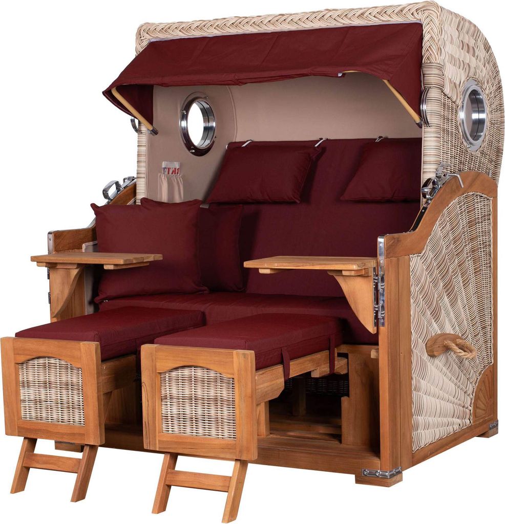 Strandkorb-Set - bene living - Ammersee Grande XL Teak - PE shell - Modell 550 - inkl. Liftersystem