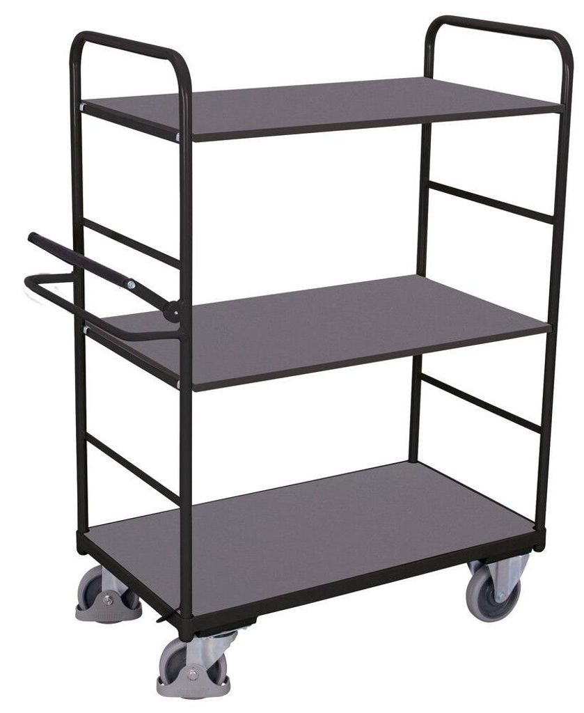 VARIOfit Etagenwagen, hoch Totmannbremse und 3 Ladeflächen 1000x600mm RAL 7016 Anthrazitgrau
