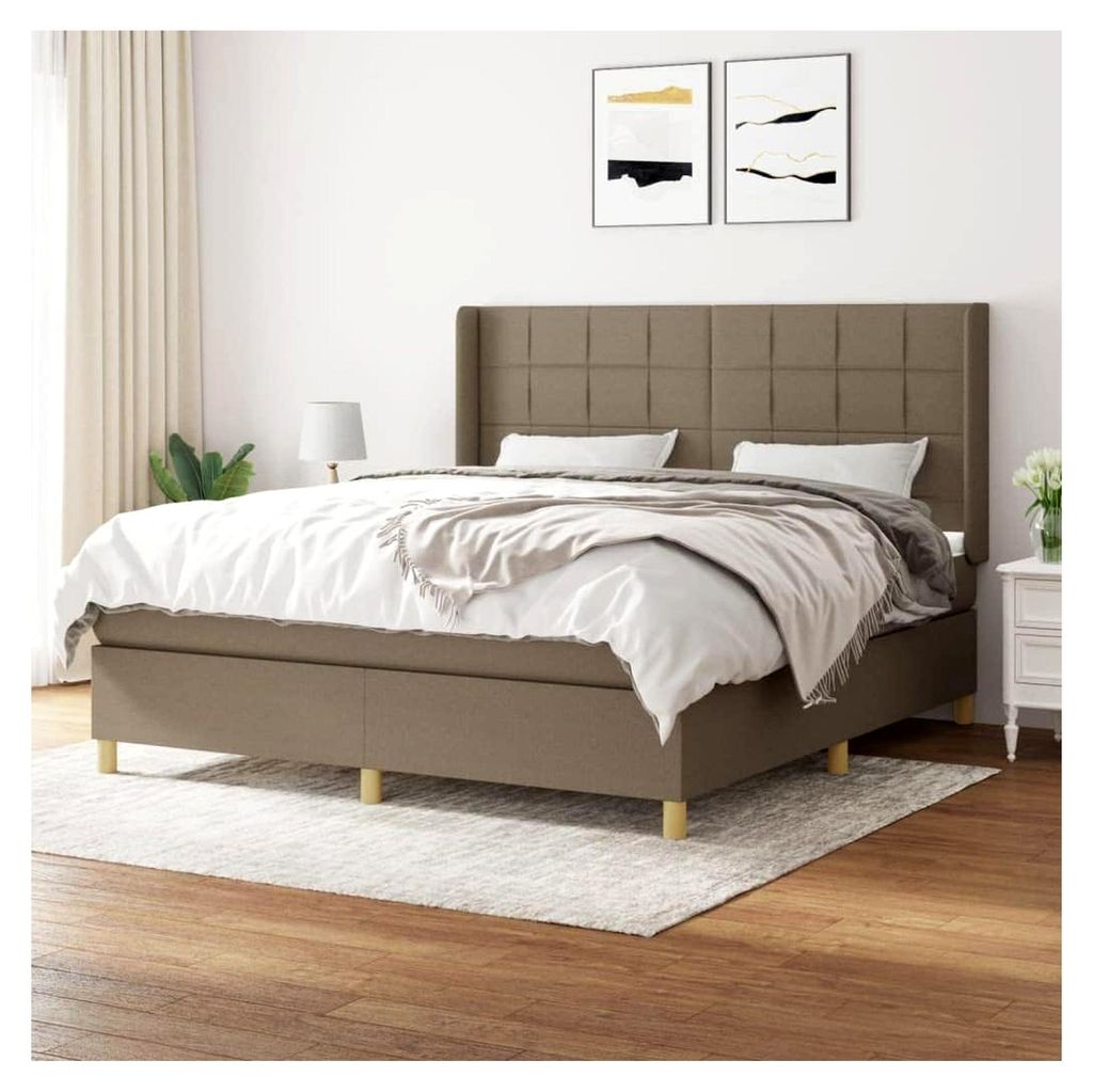 Lattenrost mit Matratze, Taupe, 180 x 200 cm, Stoff, Plattformbett mit Lattenhalter, einfache Montage für Schlafzimmer