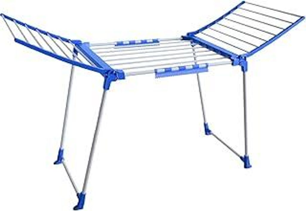 Wäscheständer Blau mit stabilem Stand, standtrockner,Wäscheständer für Lange Wäsche, Flügelwäschetrockner für platzsparende Aufbewahrung,E...