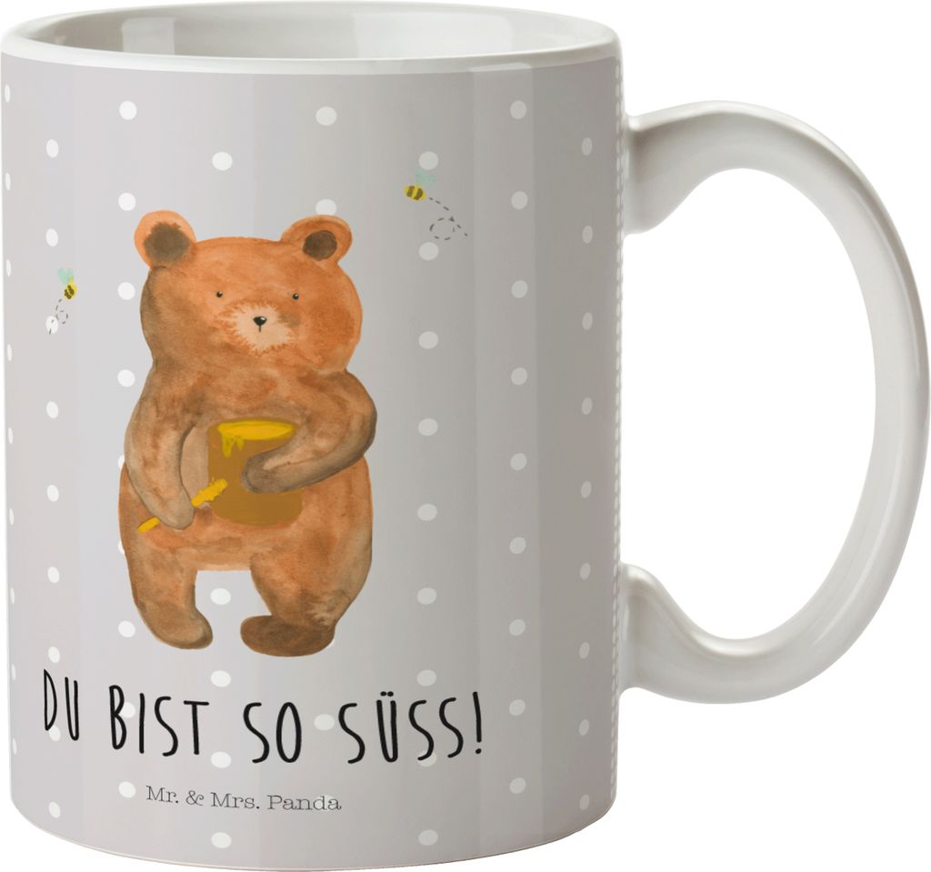 Mr. & Mrs. Panda Plastikbecher Bär Honig - Grau Pastell - Geschenk, Haferl, Teddy, Liebe, Kindertasse, Mehrwegbecher, Verliebte, Schulkind Tasse, ...