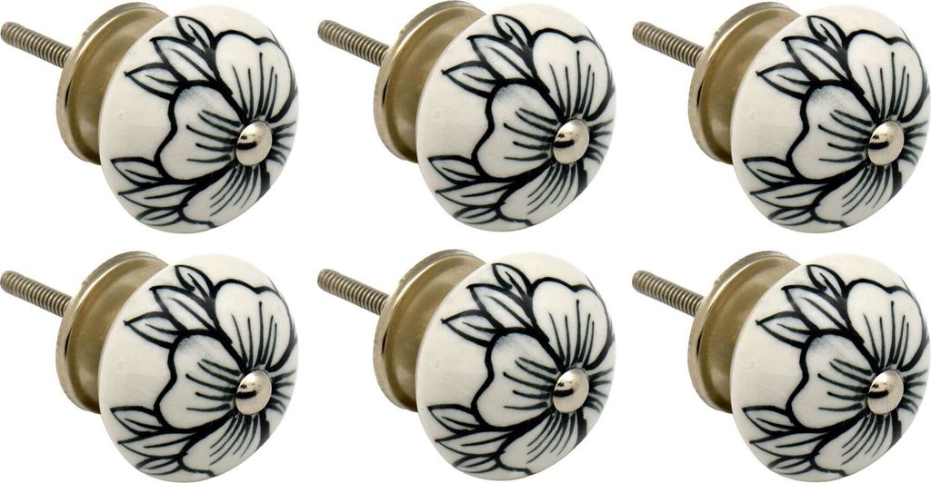 Runde Keramik-Möbelknöpfe von Nicola Spring – Black Bud – 6er-Pack