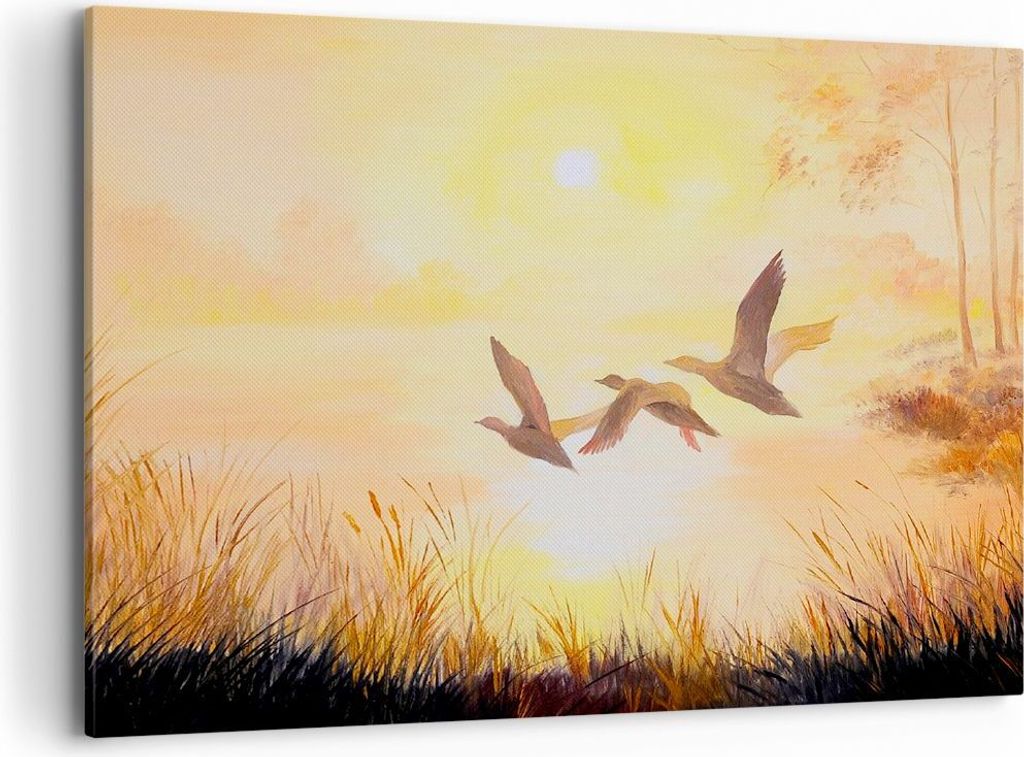 Bild auf Leinwand - Leinwandbild - Vogel Natur Wasser - 100x70cm - Wand Bild - Wanddeko - Leinwanddruck - Bilder - Kunstdruck - Wanddekoration - Le...