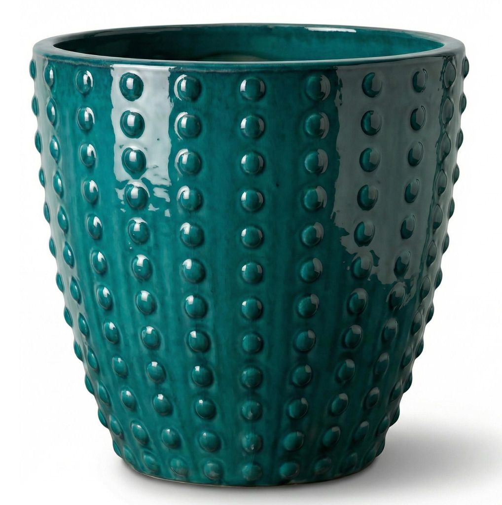 Provencelia Keramik Pflanzkübel Attila Petrol, Ø30 x H29 cm, frostbeständig, handgefertigt, glasiert, Outdoor, Terrasse, winterfest