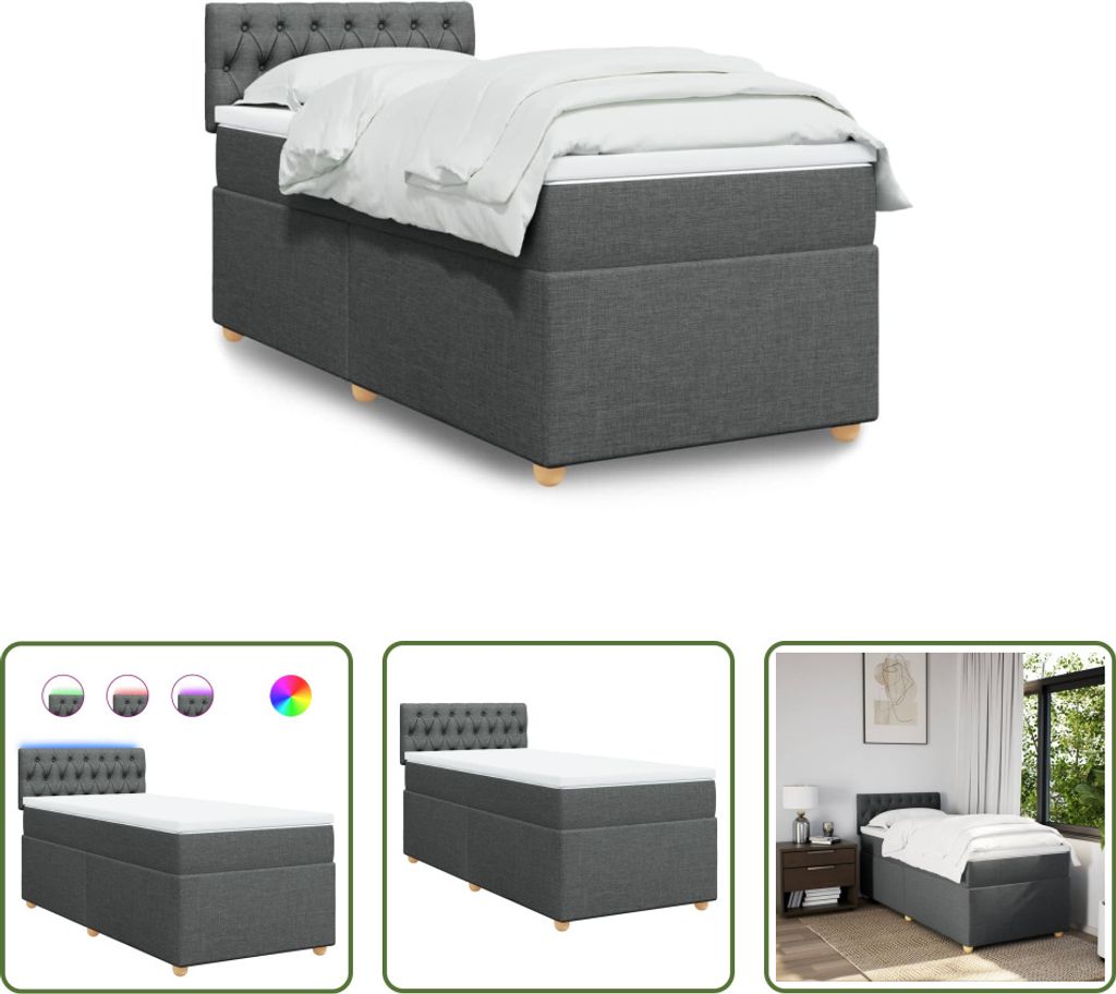 The Living Store Boxspringbett mit Matratze Dunkelgrau 90x190 cm Stoff