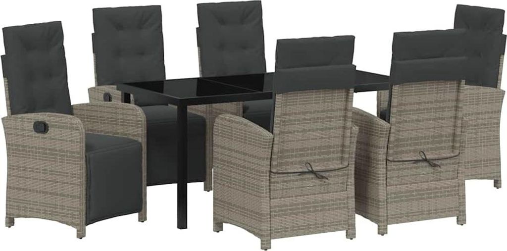 vidaXL Garten Essgruppe mit Kissen 7 pcs Grau Poly-Rattan
