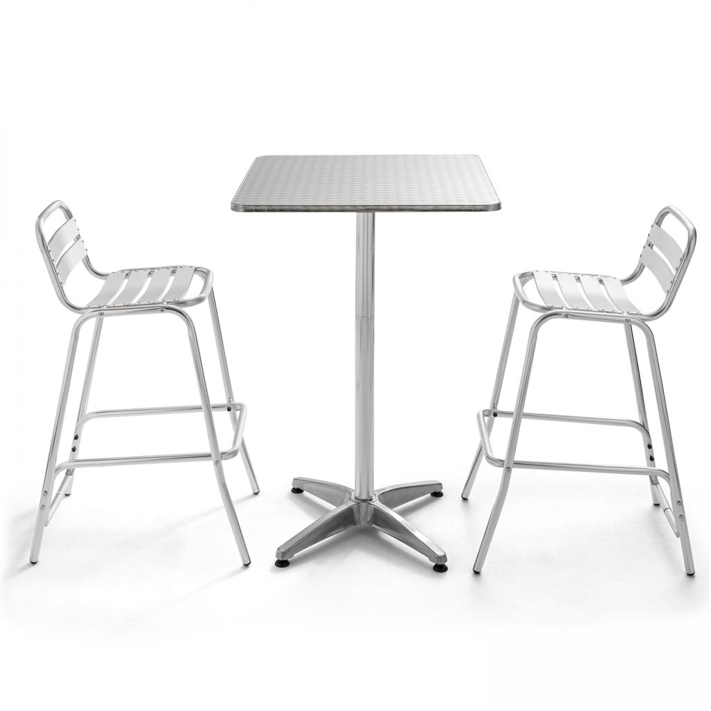 Quadratischer Stehtisch und 2 Stehstühle aus Aluminium Grau - Oviala Brixton