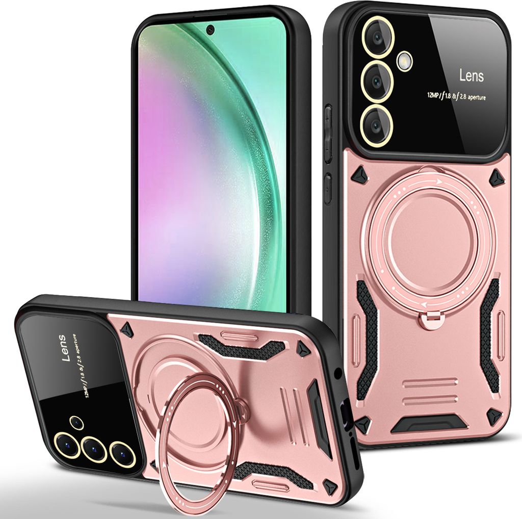 Rüstung Handyhülle für Samsung Galaxy A55 Dual-Layer Ringhalter Ständer Hülle Roségold
