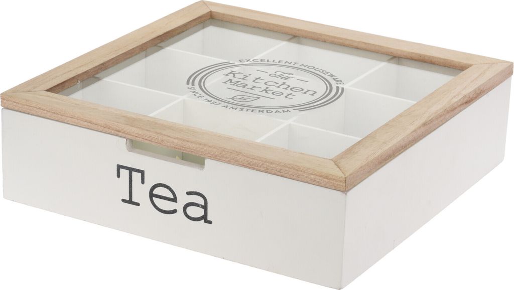 Teebox 9 Fächer Holz weiß Teekiste Teebeutelbox Tee Produktbild 
