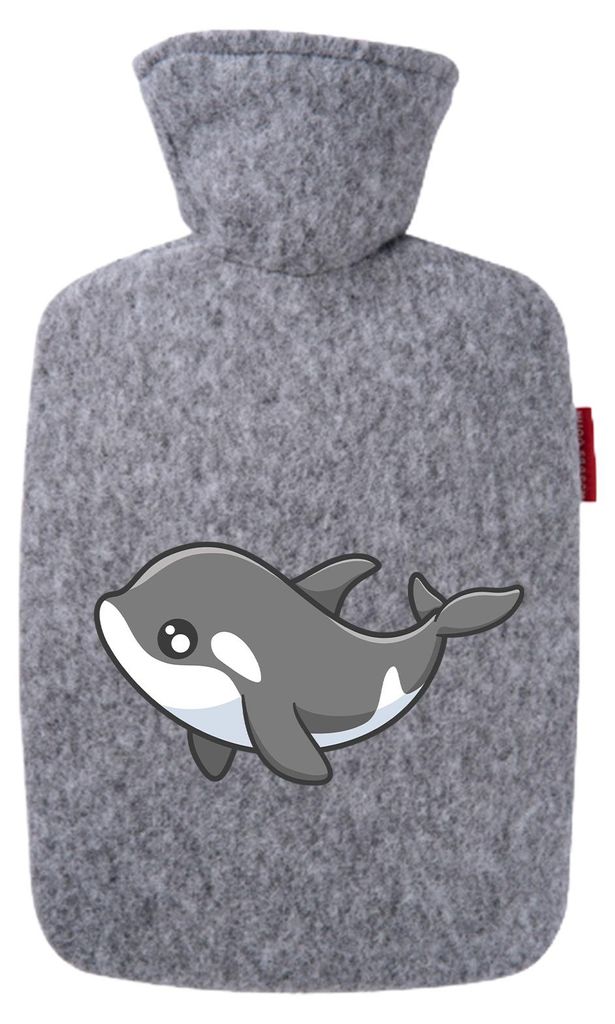 Huuraa Wärmflasche Orka Killerwal 1,8 Liter Filz Classic Filzbezug Bettflasche Geschenkidee