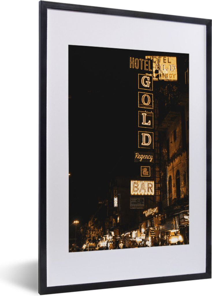 MuchoWow MuchoWow Gerahmtes Poster Gold - Straßen - Schilder 40x60 cm - Poster mit zchwarzem Bilderrahmen - Poster in Rahmen
