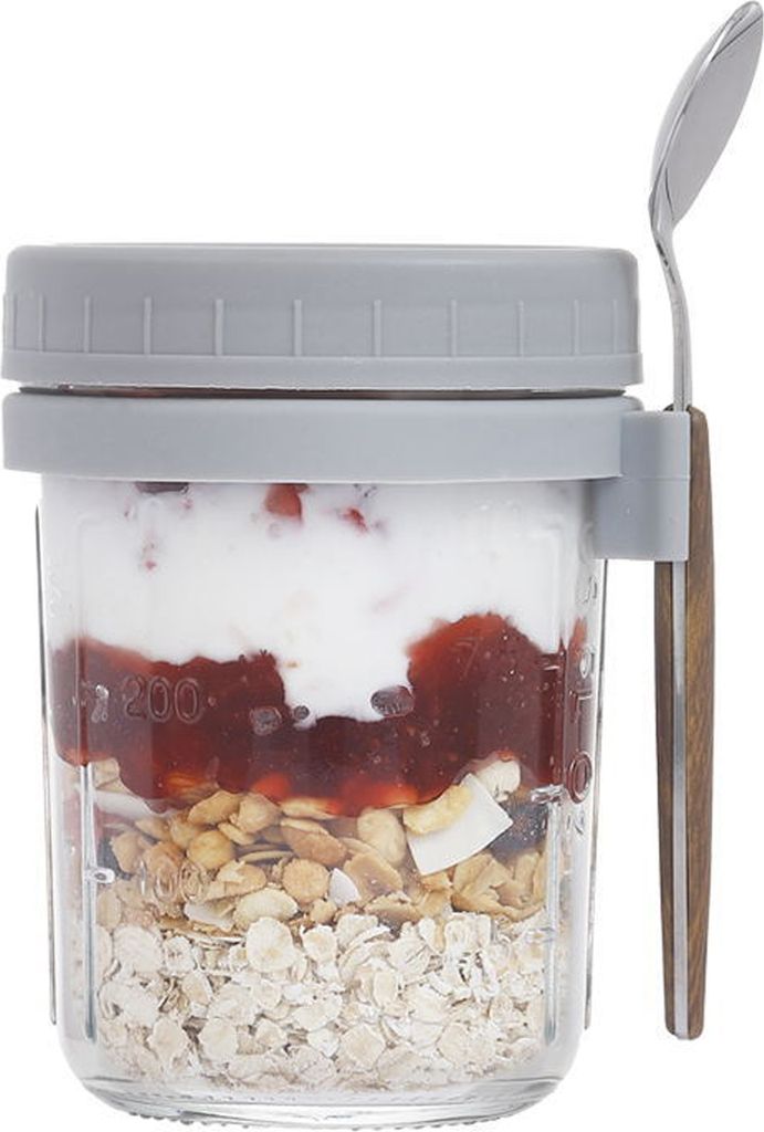 2 Glas-Frühstücksbecher für Haferflocken mit Löffel, gute Abdichtung, übersichtliches Skalendesign, Frühstücksschalen mit großem Durchmesser