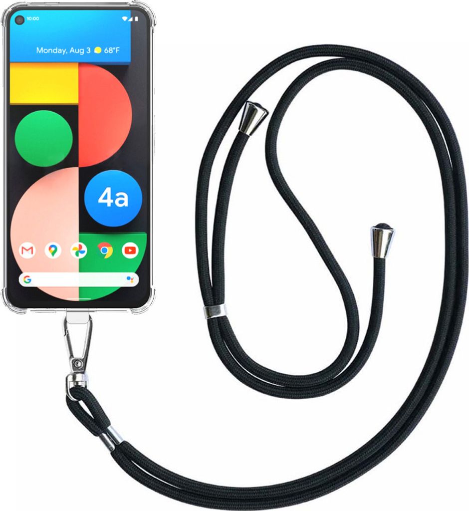 Handyhülle passend für Google Pixel 4A 5G Transparent ShockProof mit abnehmbarem Universal-Telefonkabel - Schutzhülle Silikon ShockProof mit Lan...