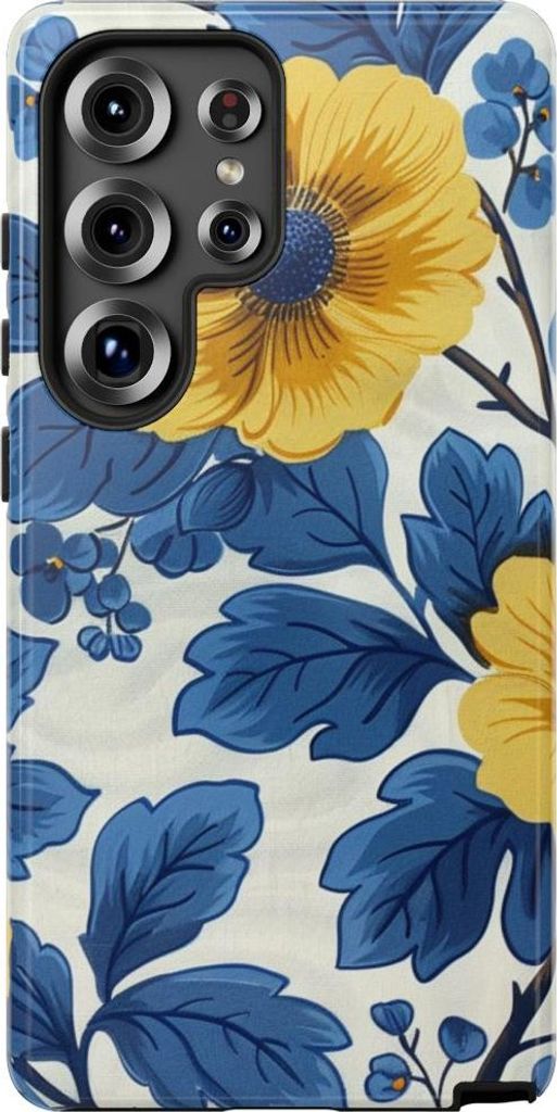 Blau-gelbes Blumenmuster – Hülle Kompatibel mit Samsung Galaxy S25 Ultra