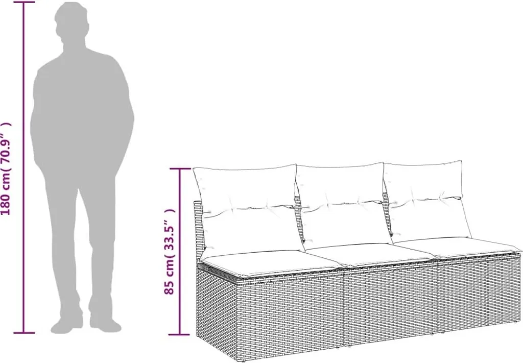 vidaXL Divano da Esterno 3 Posti Polirattan Marrone con Cuscini - 10