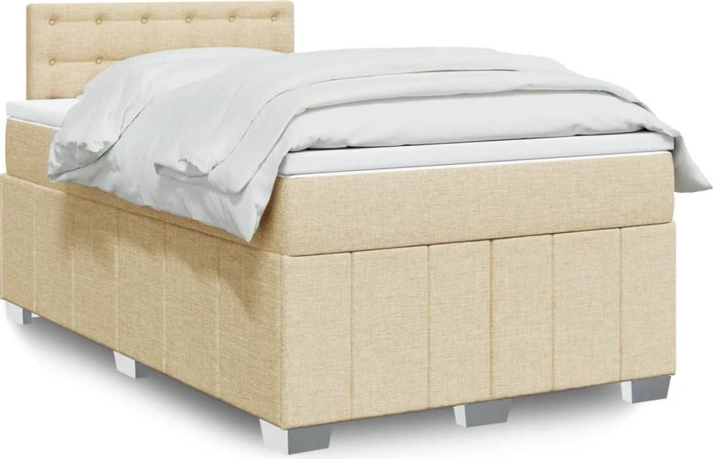 Möbel Boxspringbett mit Matratze Creme 120x200 cm Stoff - Klassische Betten 3287054
