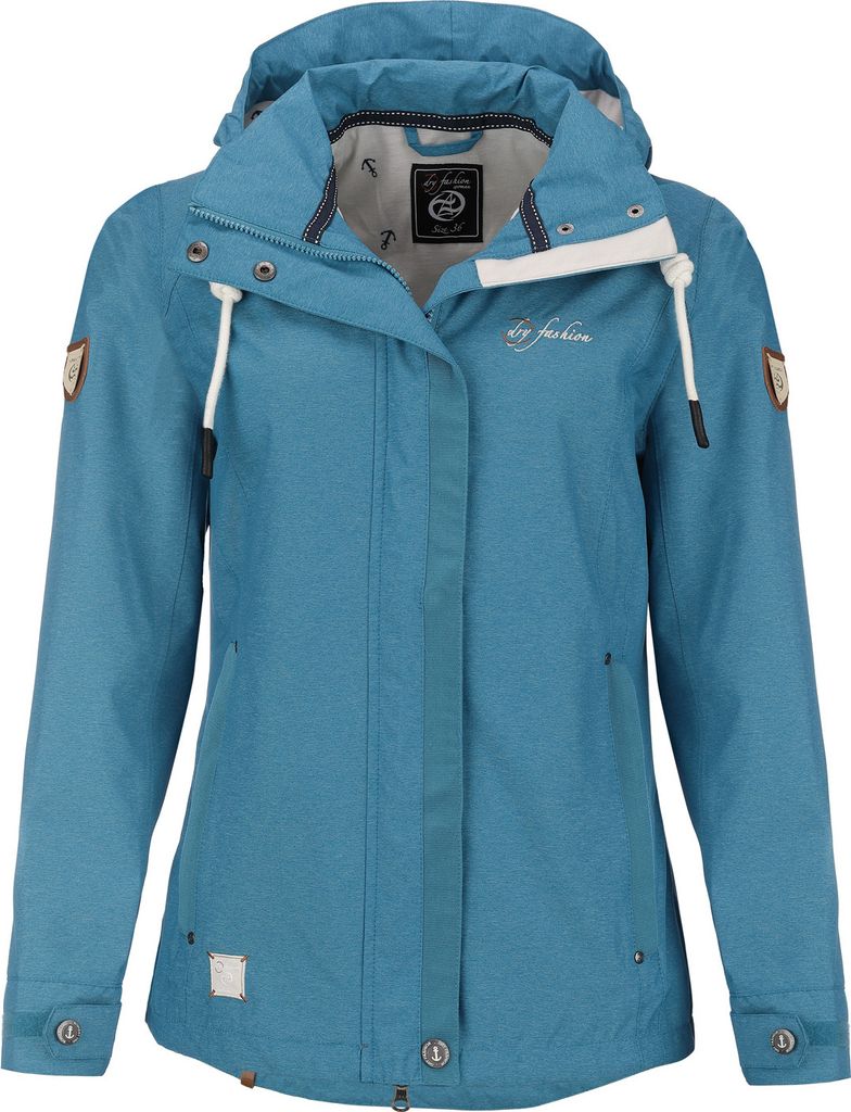 Dry Fashion Damen Funktionsjacke Greetsiel – Outdoor Jacke Damen Reißverschluss Jacke Atmungsaktiv Winddicht Wasserdicht in Blau-Melange Größe 36