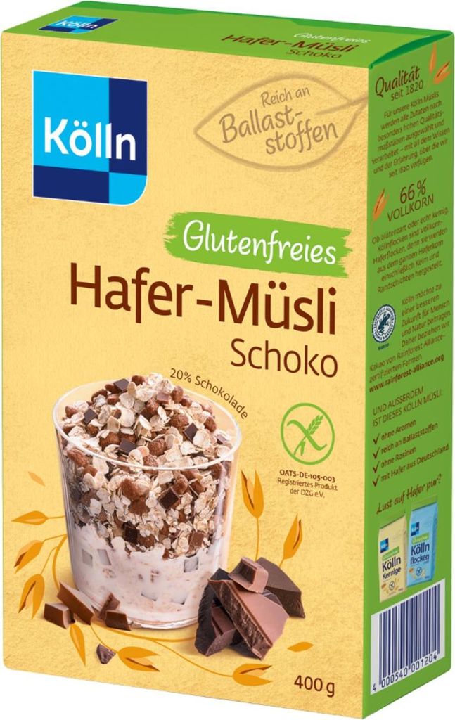 Muesli d'avena Kölln al cioccolato senza glutine 400g Immagine del prodotto 