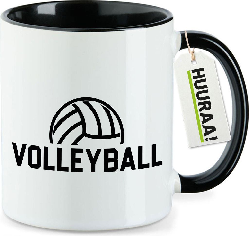 Huuraa Kaffeetasse Volleyball Schriftzug 330ml Schwarz Keramik Kaffeebecher Geschenkidee