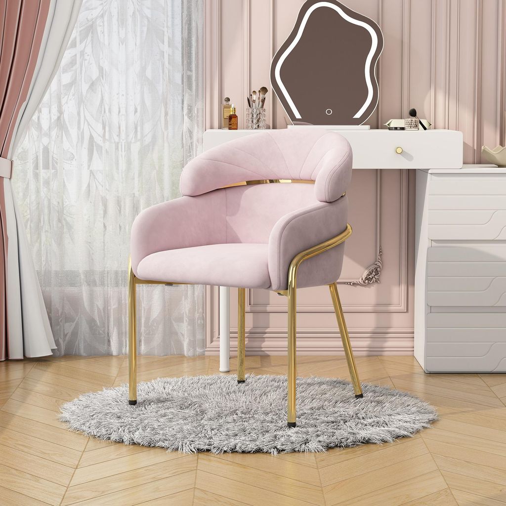 okwish Moderner Lesesessel Polstersessel Esszimmerstühle mit 4 Metallbeinen und aus Samt,Wohnzimmersessel,Rosa