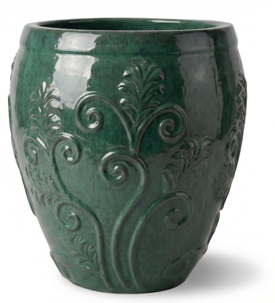 Provencelia Keramik Pflanzkübel Gaia Grün, Ø53 x H57 cm, frostbeständig, handgefertigt, glasiert, Outdoor, Terrasse, winterfest