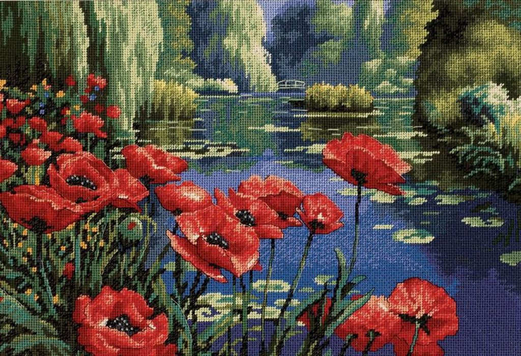 Lakeside Poppies Kreuzstich Komplettpackung ohne Rahmen